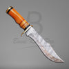 Damascus Knife Bowie Knife Brass Guard And Pommel Color Bone Handle With Knife Sheath VK-207