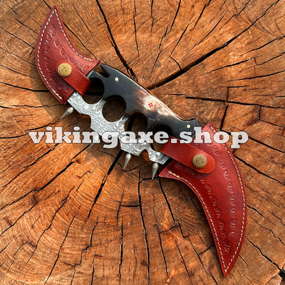 Custom Karambit Knife Knuckles Style Damascus Steel Sharp Edges With Sheath