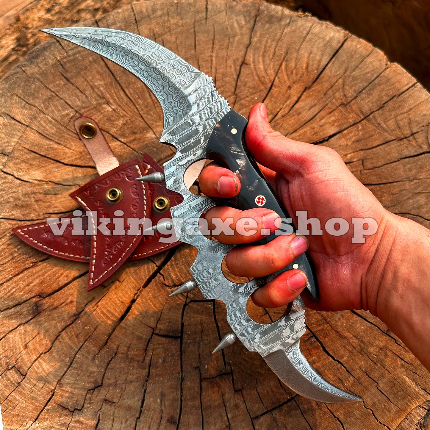 Custom Karambit Knife Knuckles Style Damascus Steel Sharp Edges With Sheath