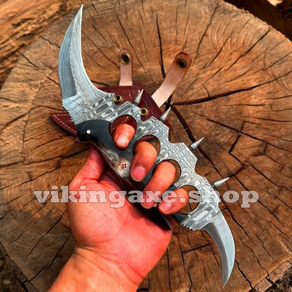 Custom Karambit Knife Knuckles Style Damascus Steel Sharp Edges With Sheath