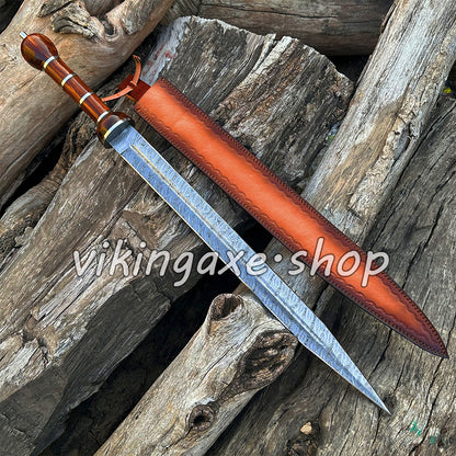 Roman Sword Gladius Sword Damascus Steel Sword With Leather Sheath