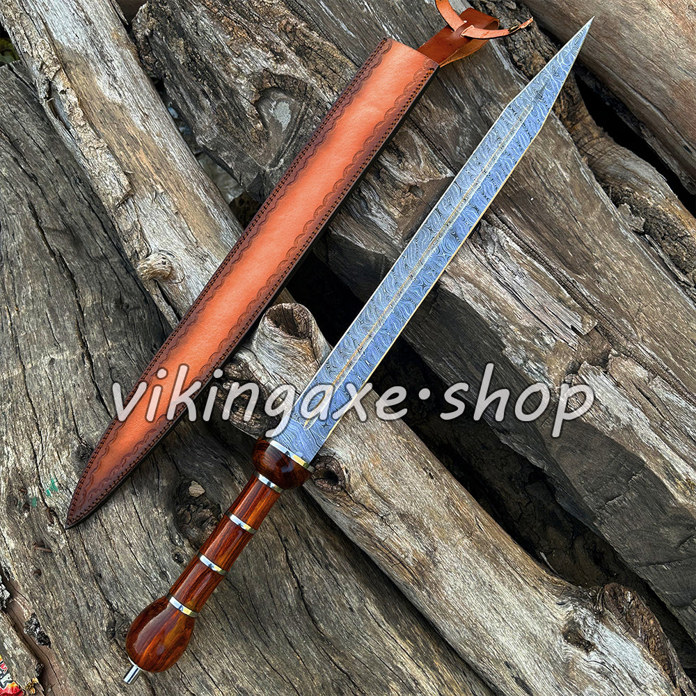 Roman Sword Gladius Sword Damascus Steel Sword With Leather Sheath