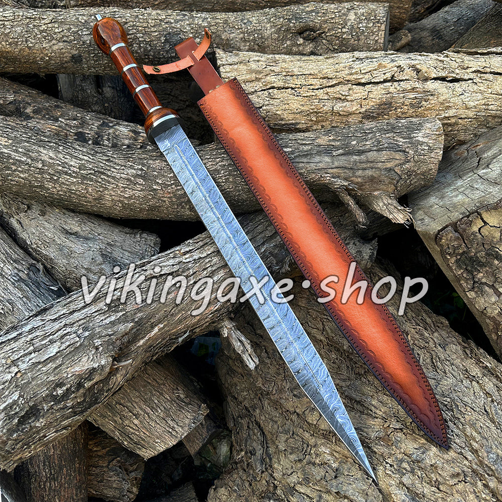 Roman Sword Gladius Sword Damascus Steel Sword With Leather Sheath