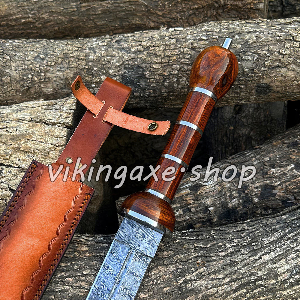 Roman Sword Gladius Sword Damascus Steel Sword With Leather Sheath