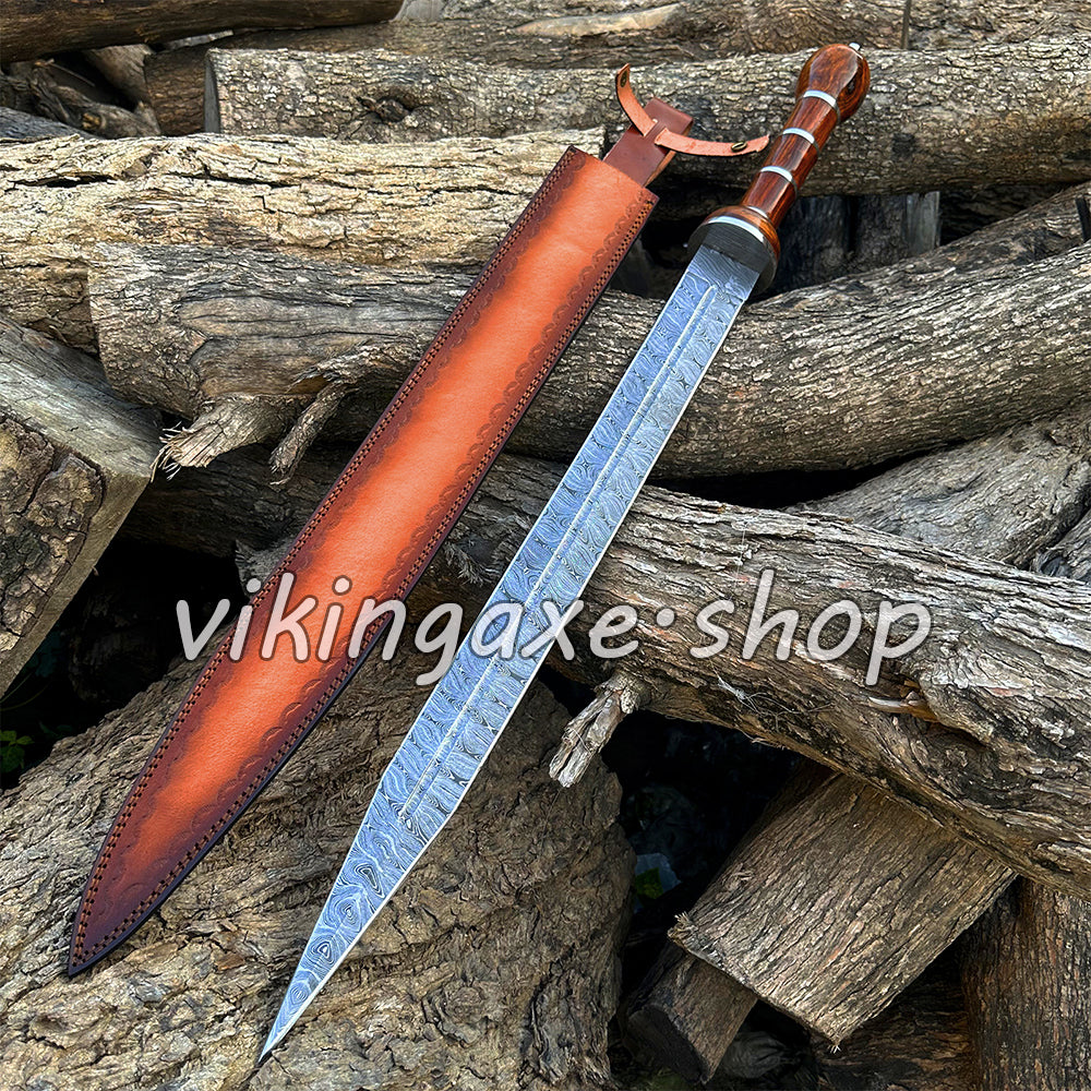 Roman Sword Gladius Sword Damascus Steel Sword With Leather Sheath