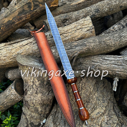 Roman Sword Gladius Sword Damascus Steel Sword With Leather Sheath