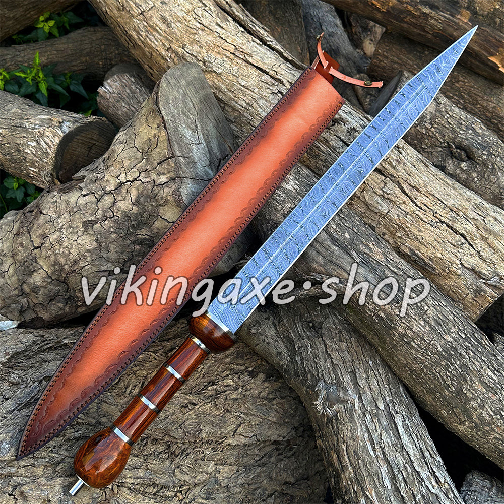 Roman Sword Gladius Sword Damascus Steel Sword With Leather Sheath