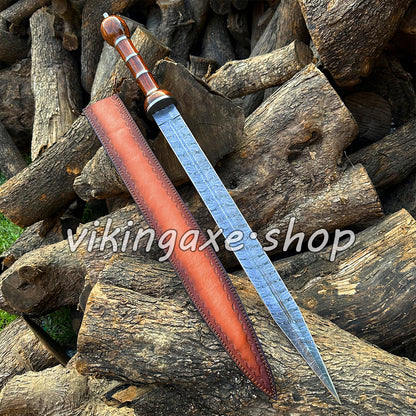 Roman Sword Gladius Sword Damascus Steel Sword With Leather Sheath