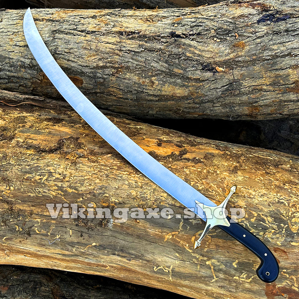 Custom Handmade Shamshir Sword Stainless Steel Blade Brass Guard Bull horn Handle With Leather Sheath