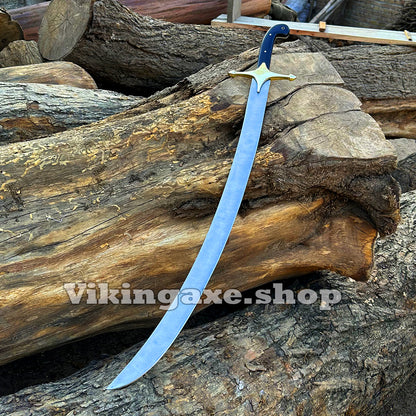 Custom Handmade Shamshir Sword Stainless Steel Blade Brass Guard Bull horn Handle With Leather Sheath