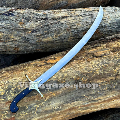 Custom Handmade Shamshir Sword Stainless Steel Blade Brass Guard Bull horn Handle With Leather Sheath