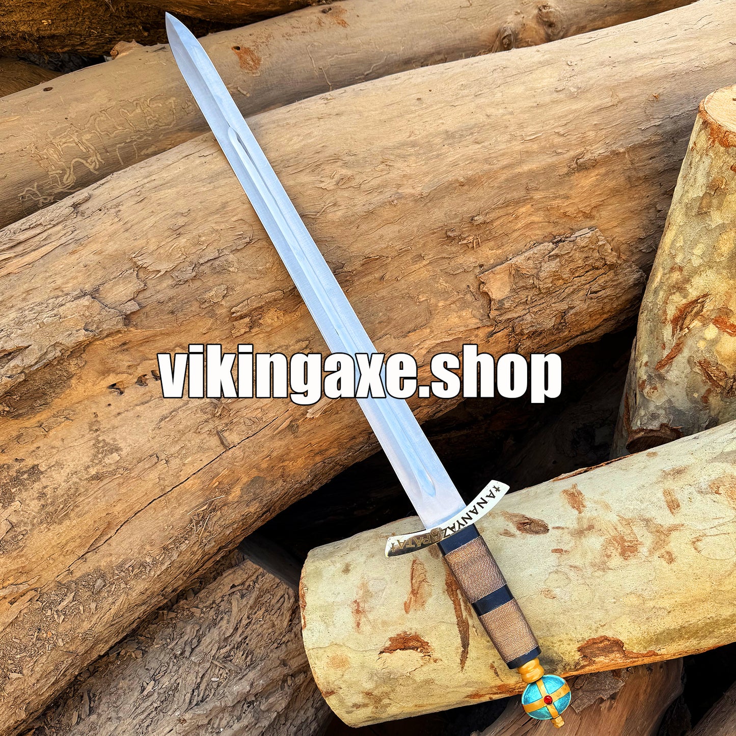 Handmade Viking Sword High Carbon Steel Blade Sharp Edges Brass Guard And Pommel With Leather Sheath