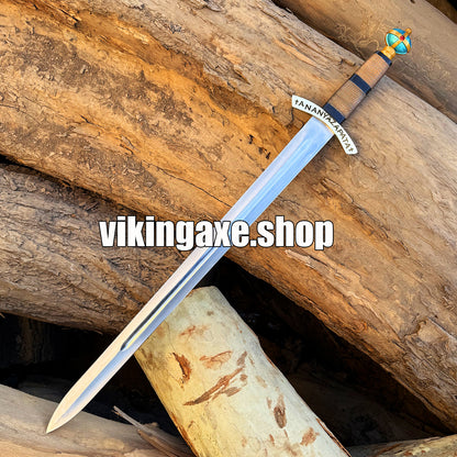 Handmade Viking Sword High Carbon Steel Blade Sharp Edges Brass Guard And Pommel With Leather Sheath