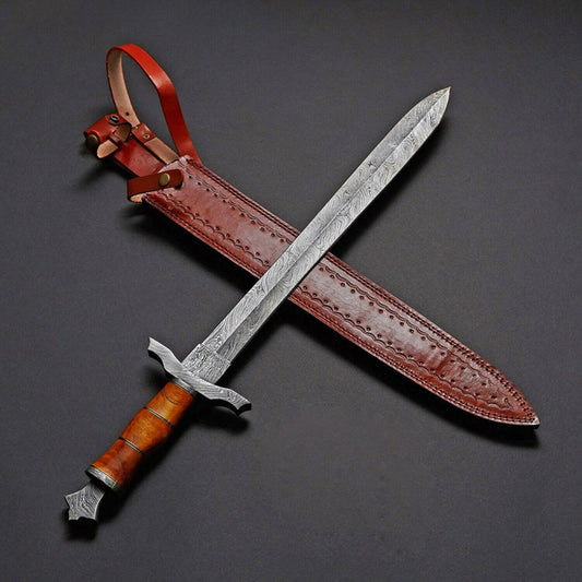 Damascus Viking Sword VS-004 | Natural Wood Handle