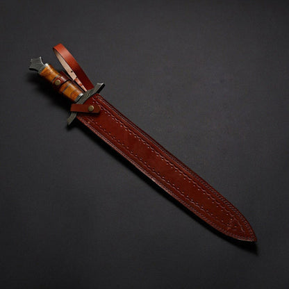 Damascus Viking Sword VS-004 | Natural Wood Handle